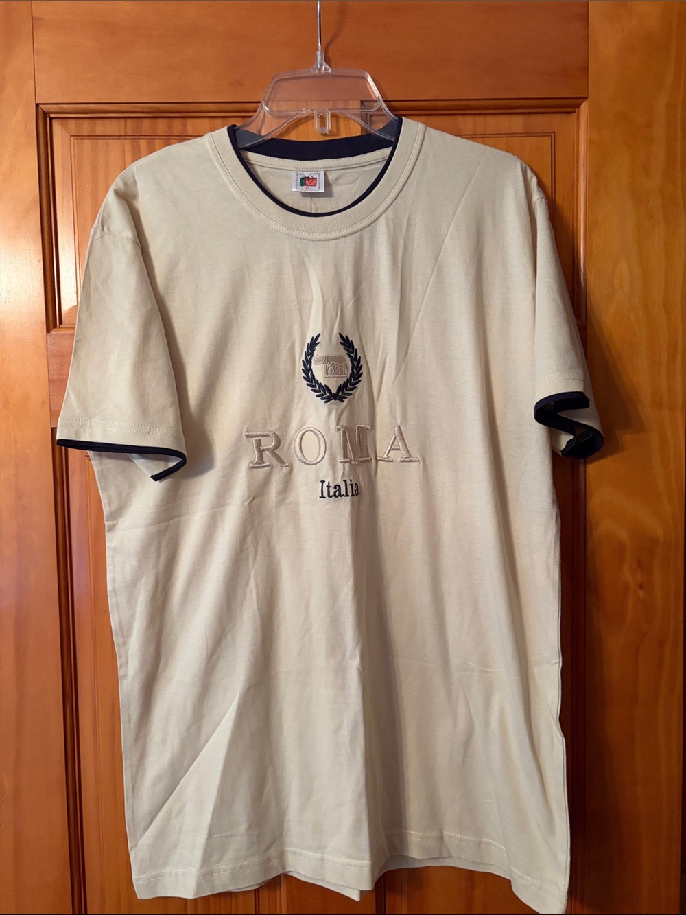 Roma‎ Italia Cream And Black Embroidered Short Sleeve T-Shirt Made in Italy
